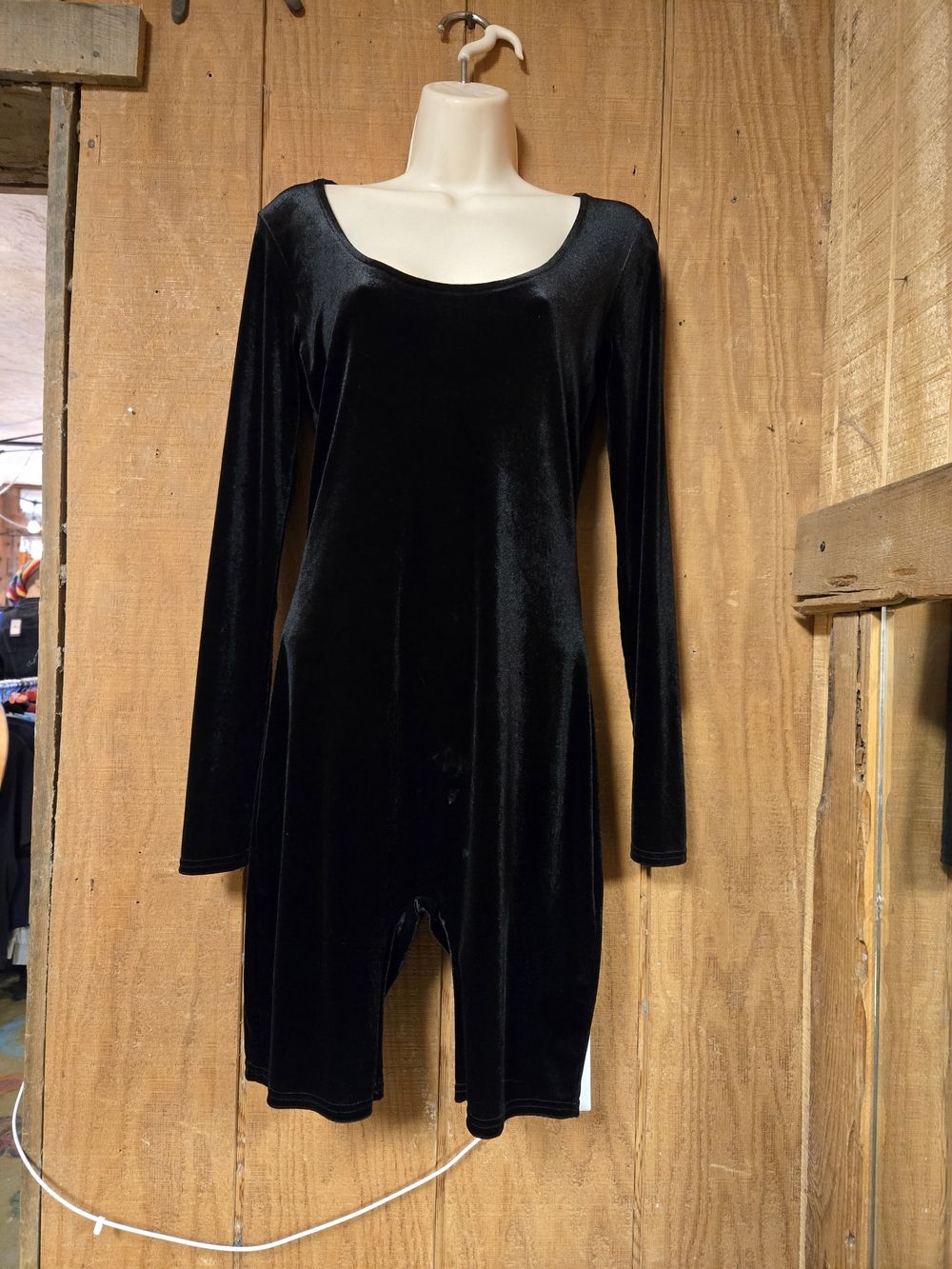 Forever 21 Black Velvet Long-Sleeve Scoop Romper Dress